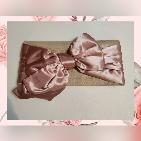 Chic Pink and Tan Wristlet with Satin Bow - Picture 1 of 8